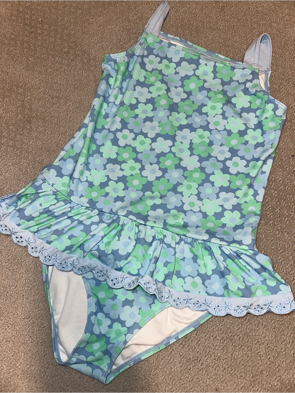 Wore once! TBBC Girls Blue & Green Floral  Swimsuit